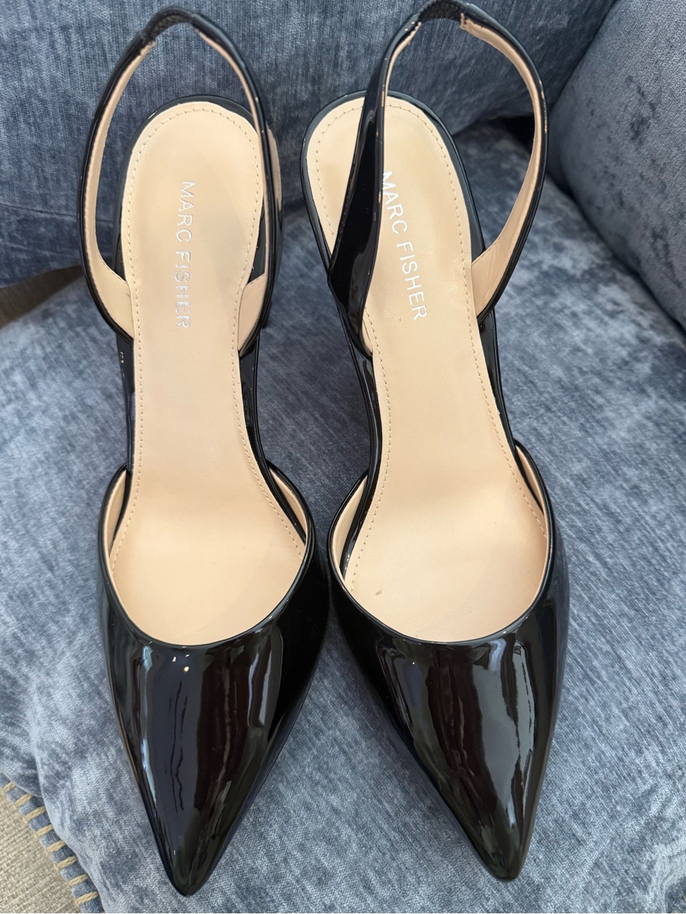 Marc Fisher Black Patent Slingback Pointed-Toe Heels